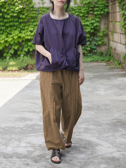 Summer Spliced Cotton Wide-leg Pants Cv1025