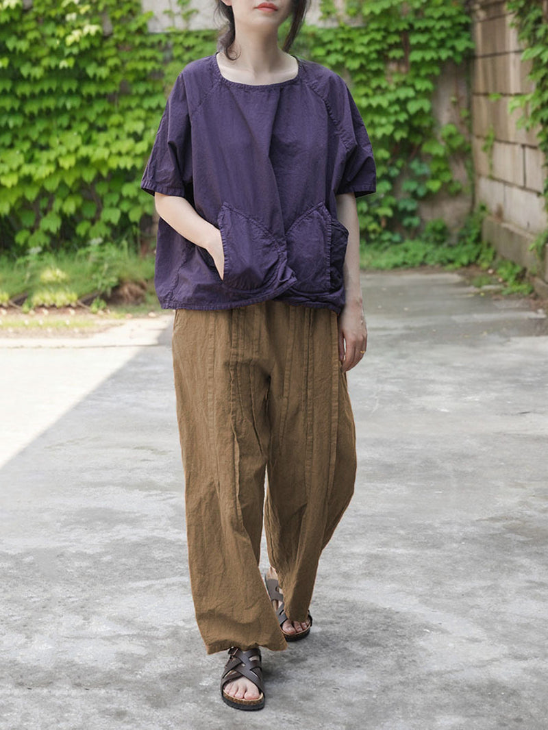 Summer Spliced Cotton Wide-leg Pants Cv1025