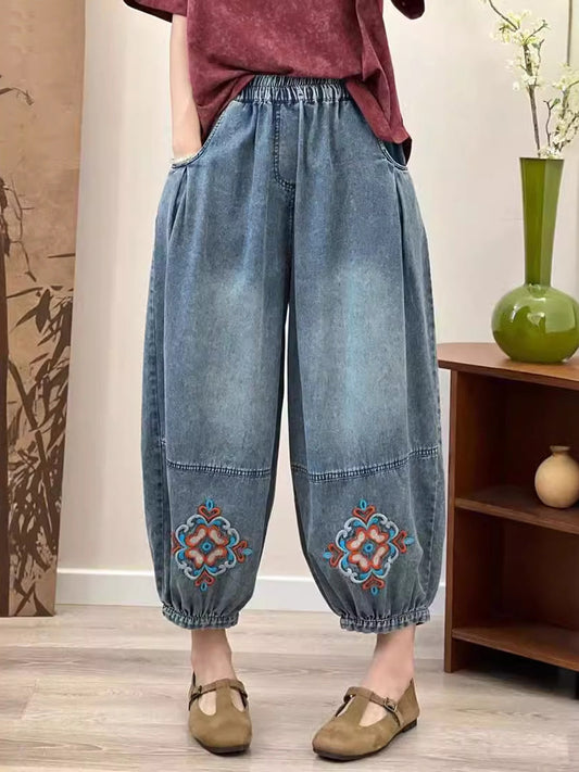 Summer Embroidery Denim Pants Op1037