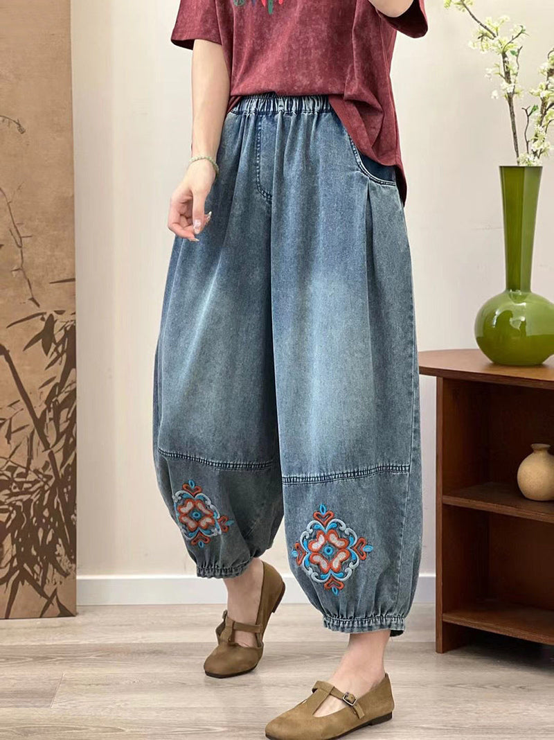 Summer Embroidery Denim Pants Op1037