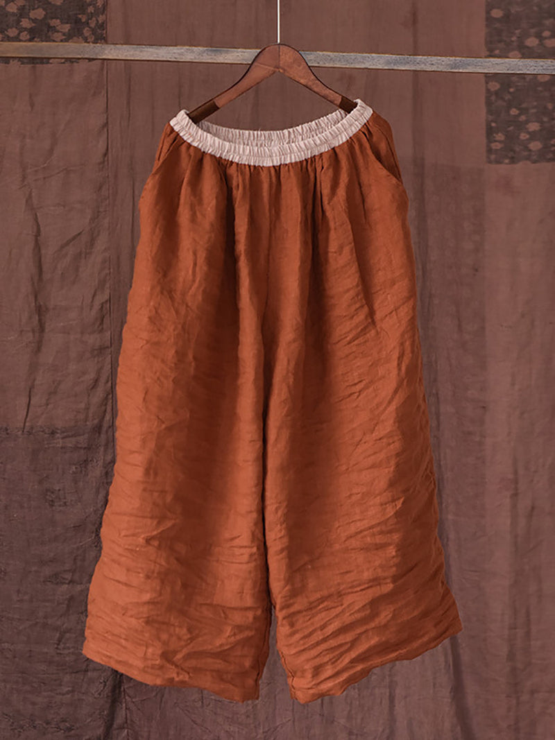 Summer Colorblock Loose Linen Pants Op1012