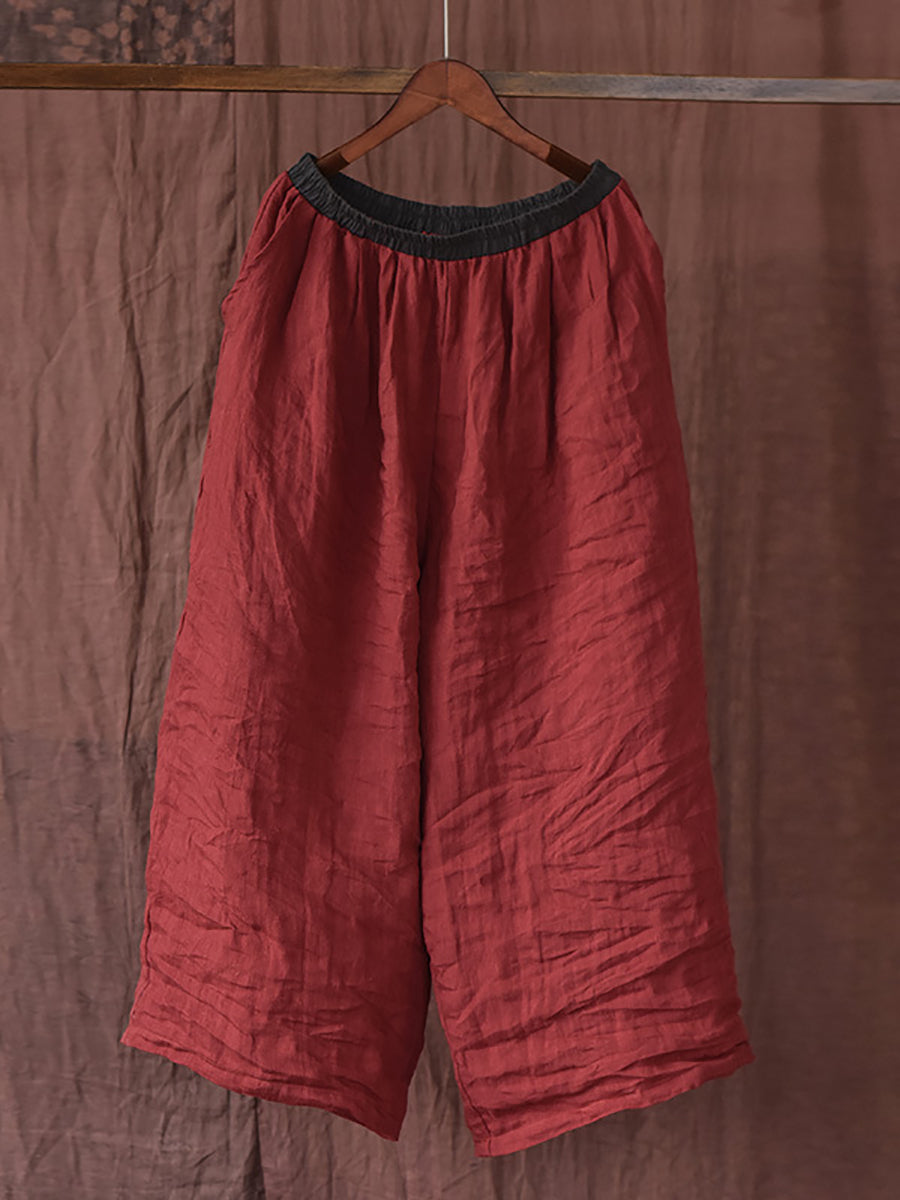 Summer Colorblock Loose Linen Pants Op1012