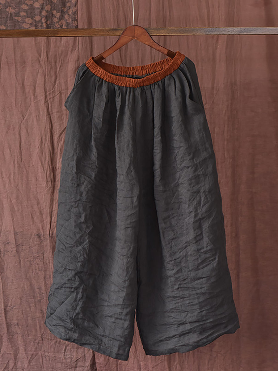Summer Colorblock Loose Linen Pants Op1012