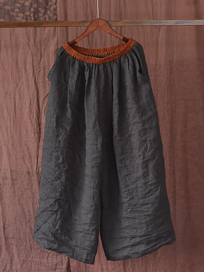 Summer Colorblock Loose Linen Pants Op1012