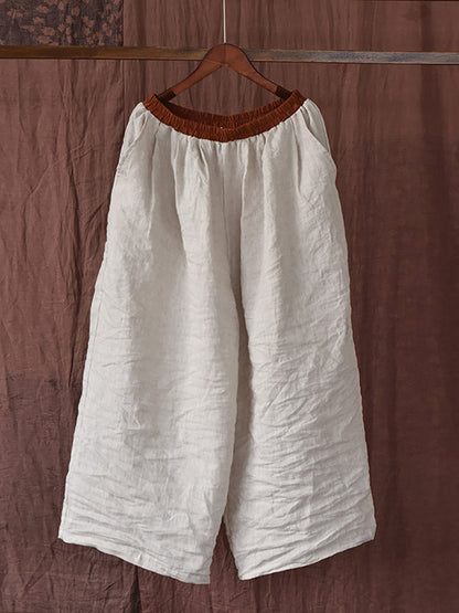 Summer Colorblock Loose Linen Pants Op1012