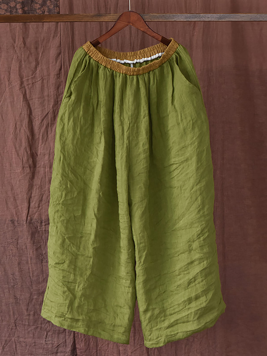 Summer Colorblock Loose Linen Pants Op1012