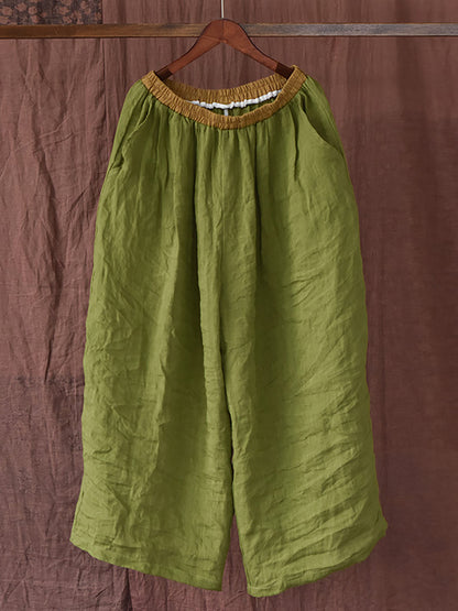 Summer Colorblock Loose Linen Pants Op1012