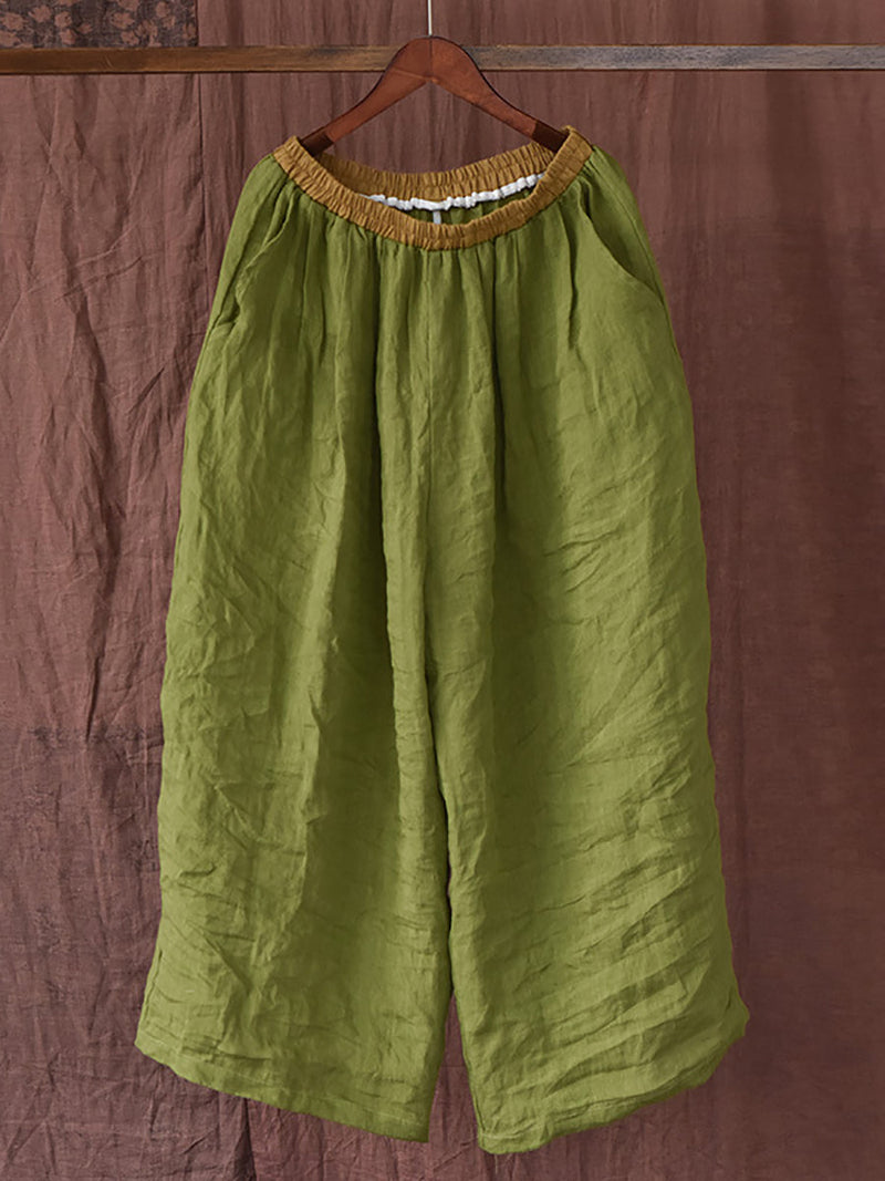 Summer Colorblock Loose Linen Pants Op1012