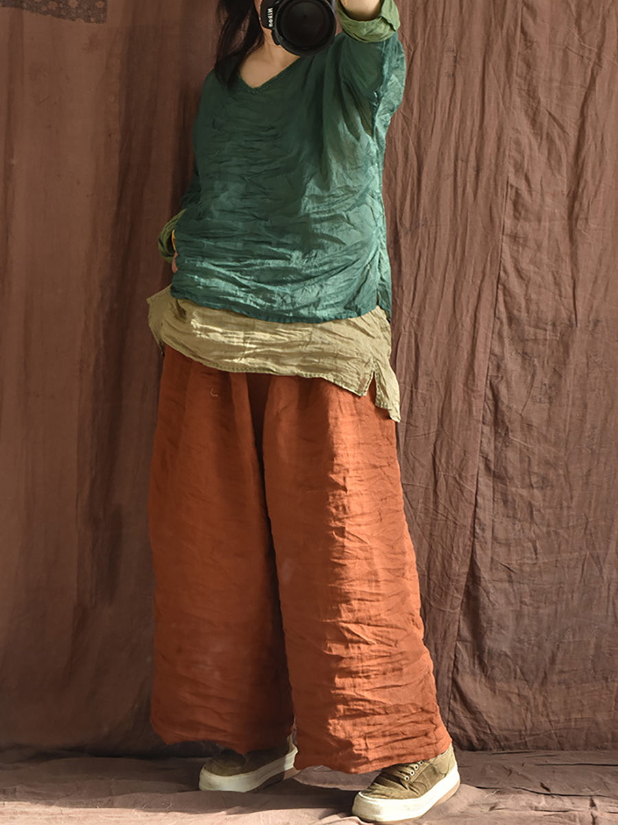 Summer Colorblock Loose Linen Pants Op1012