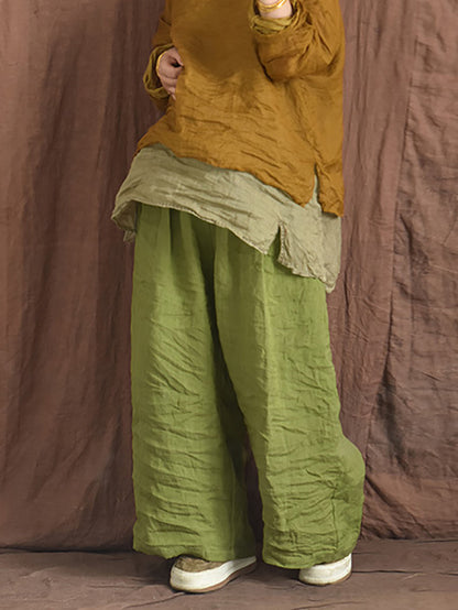 Summer Colorblock Loose Linen Pants Op1012