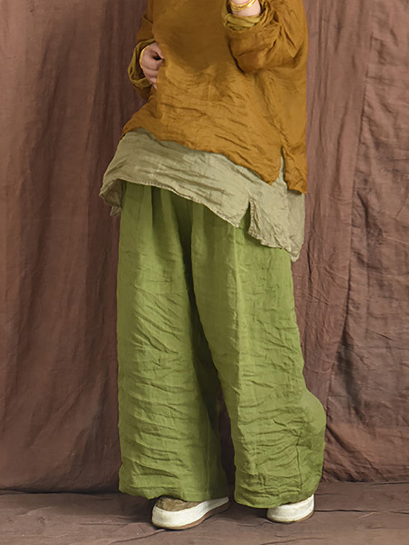 Summer Colorblock Loose Linen Pants Op1012