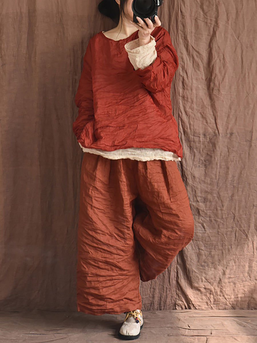 Summer Colorblock Loose Linen Pants Op1012