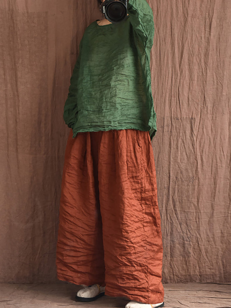 Summer Colorblock Loose Linen Pants Op1012