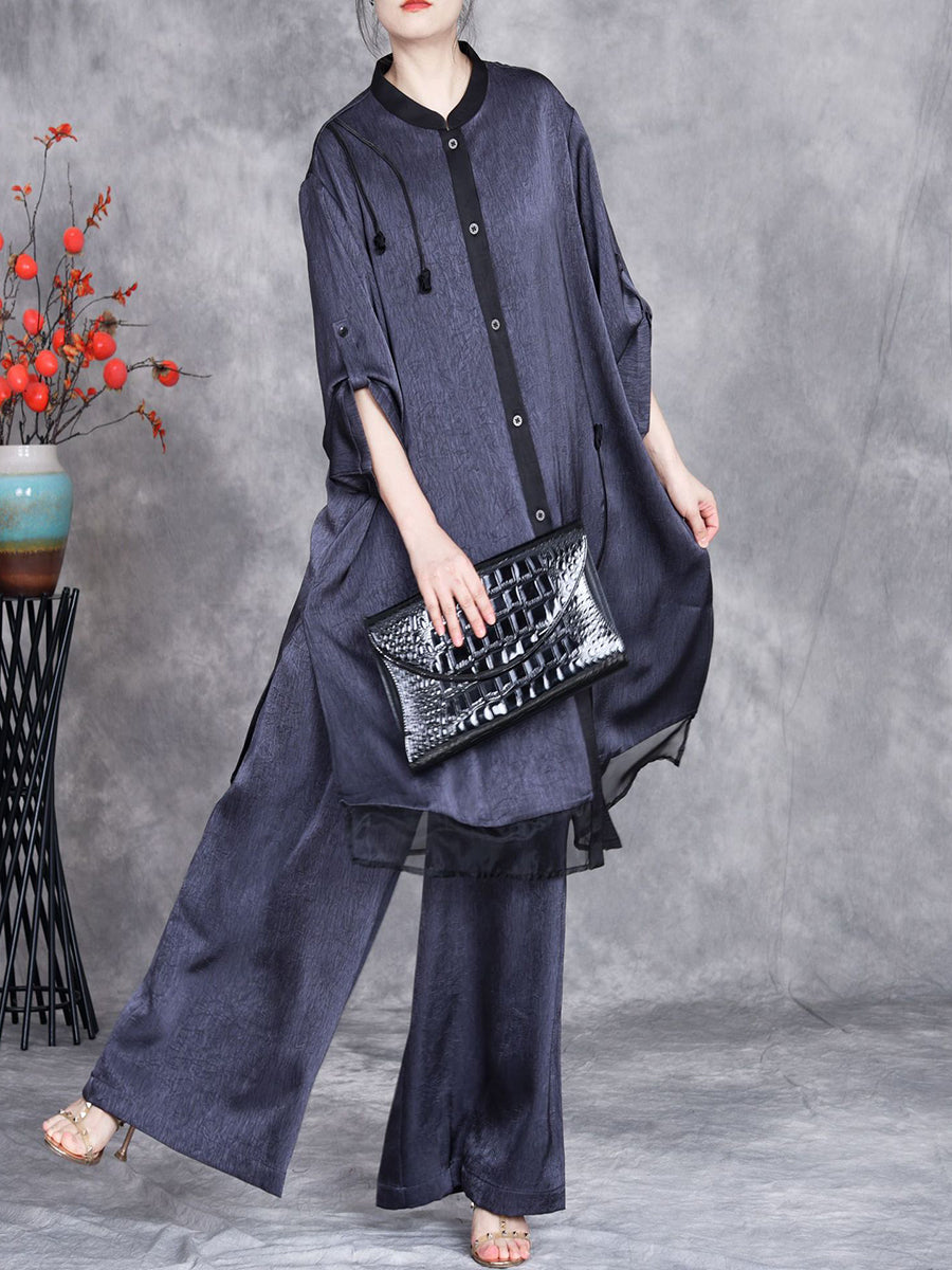 Summer Artsy Spliced Loose Button-up Shirt+pants Op1005