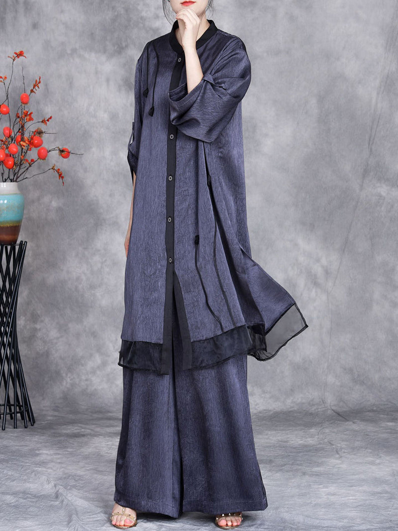 Summer Artsy Spliced Loose Button-up Shirt+pants Op1005