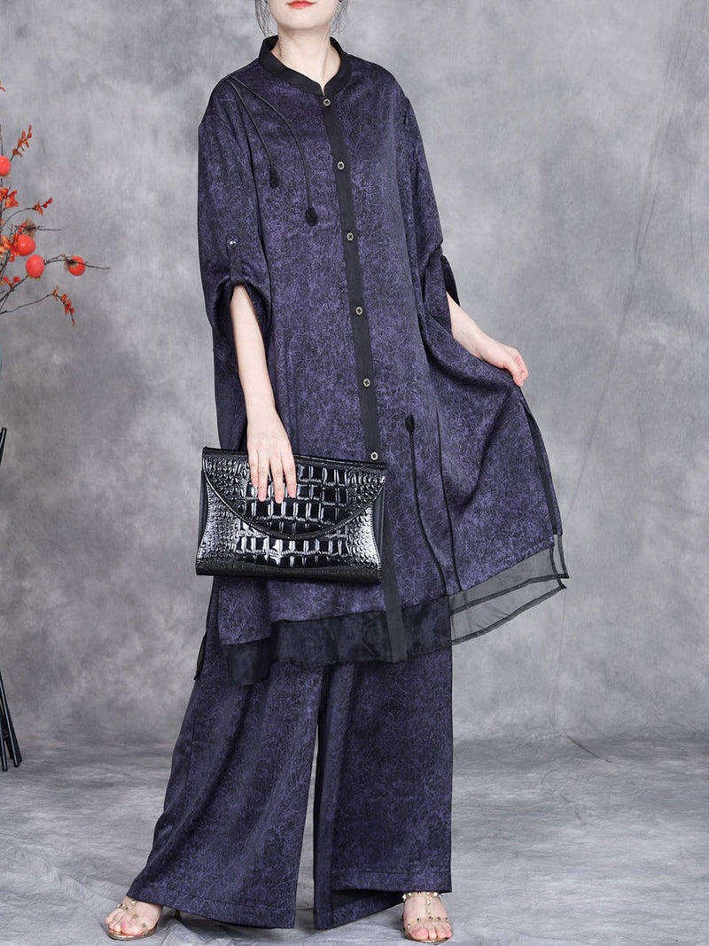Summer Artsy Spliced Loose Button-up Shirt+pants Op1005