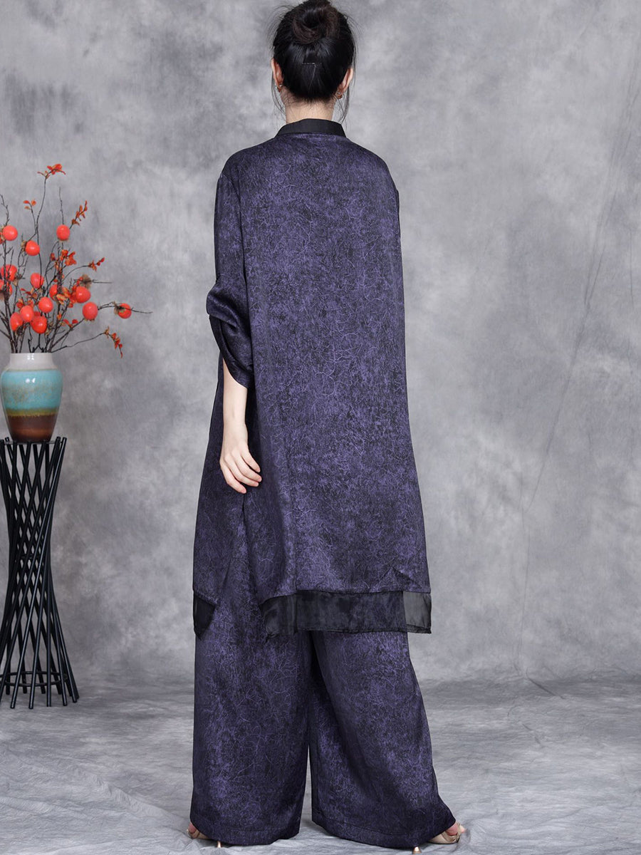 Summer Artsy Spliced Loose Button-up Shirt+pants Op1005