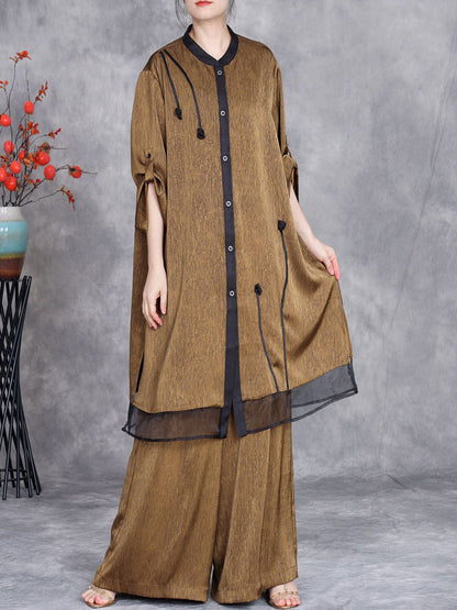 Summer Artsy Spliced Loose Button-up Shirt+pants Op1005