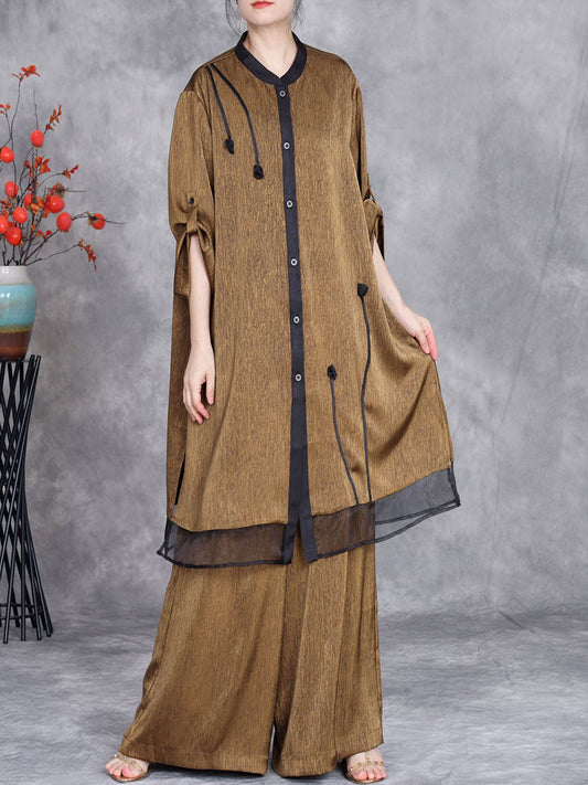 Summer Artsy Spliced Loose Button-up Shirt+pants Op1005