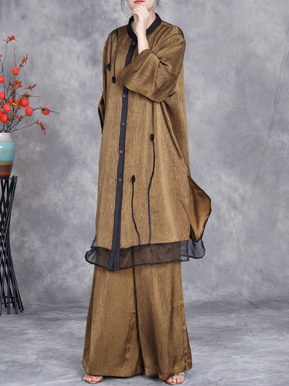 Summer Artsy Spliced Loose Button-up Shirt+pants Op1005