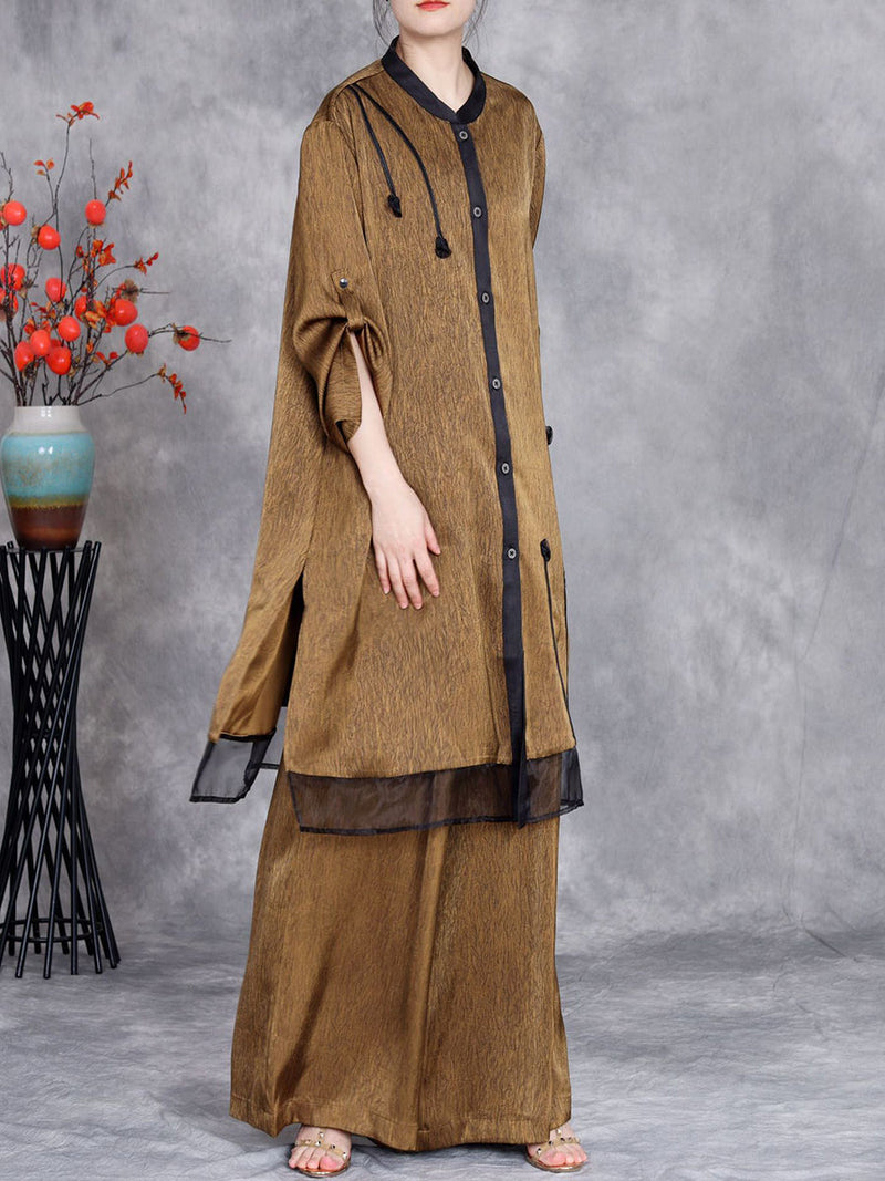 Summer Artsy Spliced Loose Button-up Shirt+pants Op1005