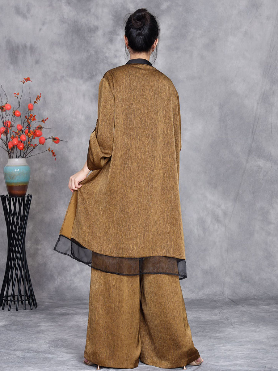 Summer Artsy Spliced Loose Button-up Shirt+pants Op1005