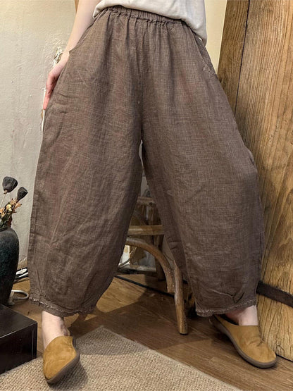 Summer Plaid Linen Harem Pants Oo1024