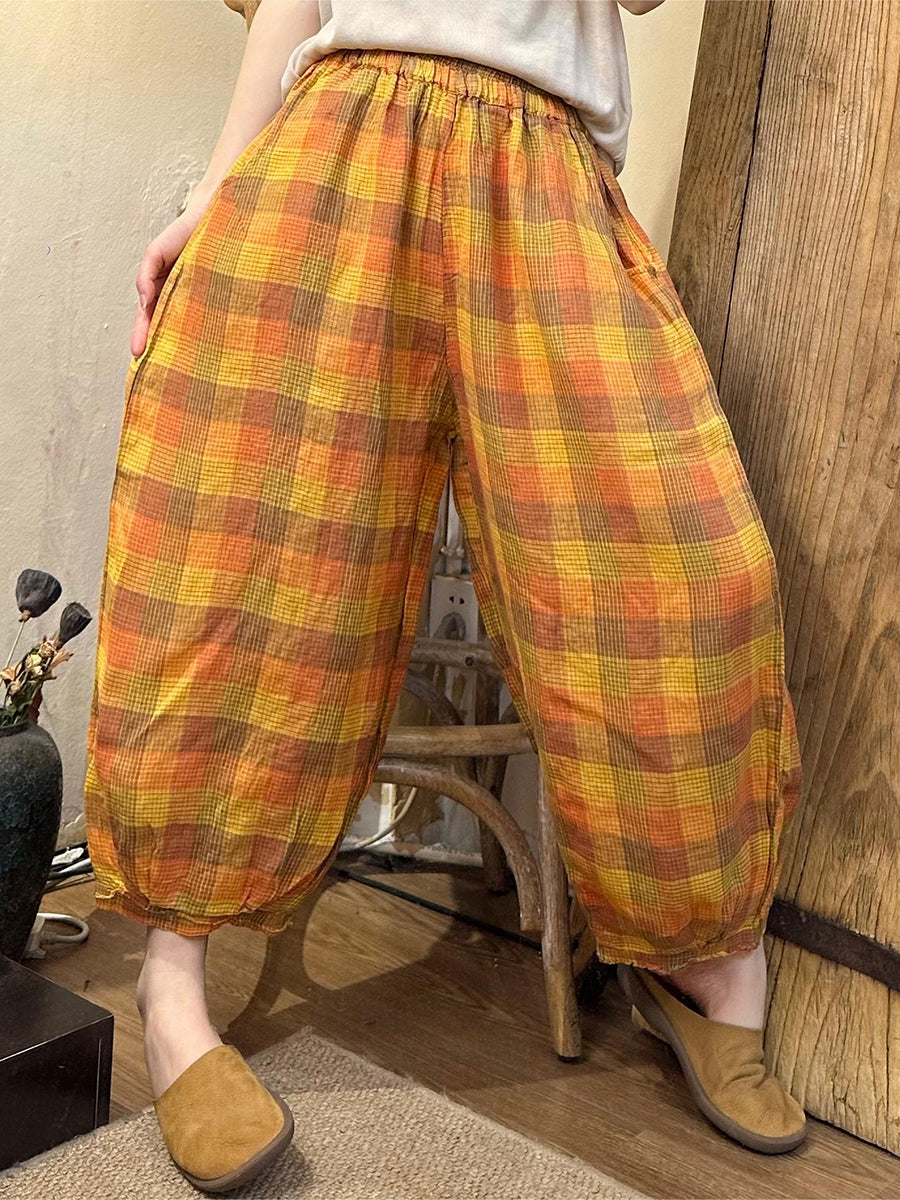 Summer Plaid Linen Harem Pants Oo1024