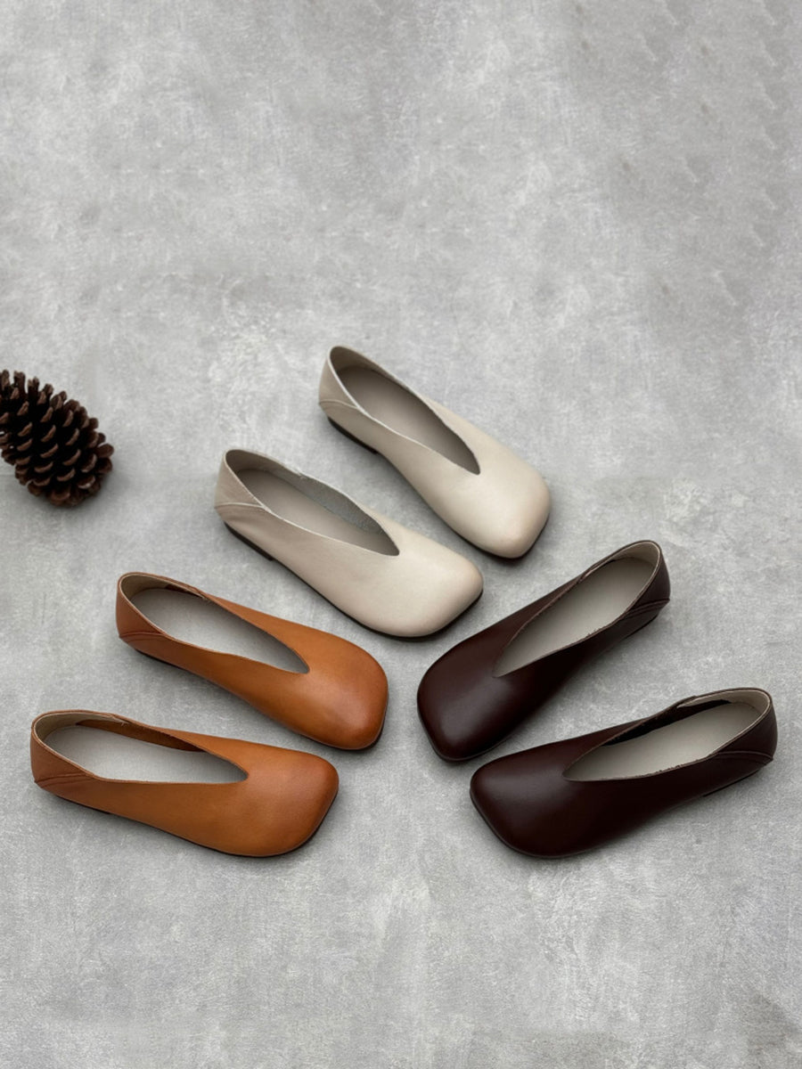 Summer Soft Leather Low Heel Shoes Oo1028