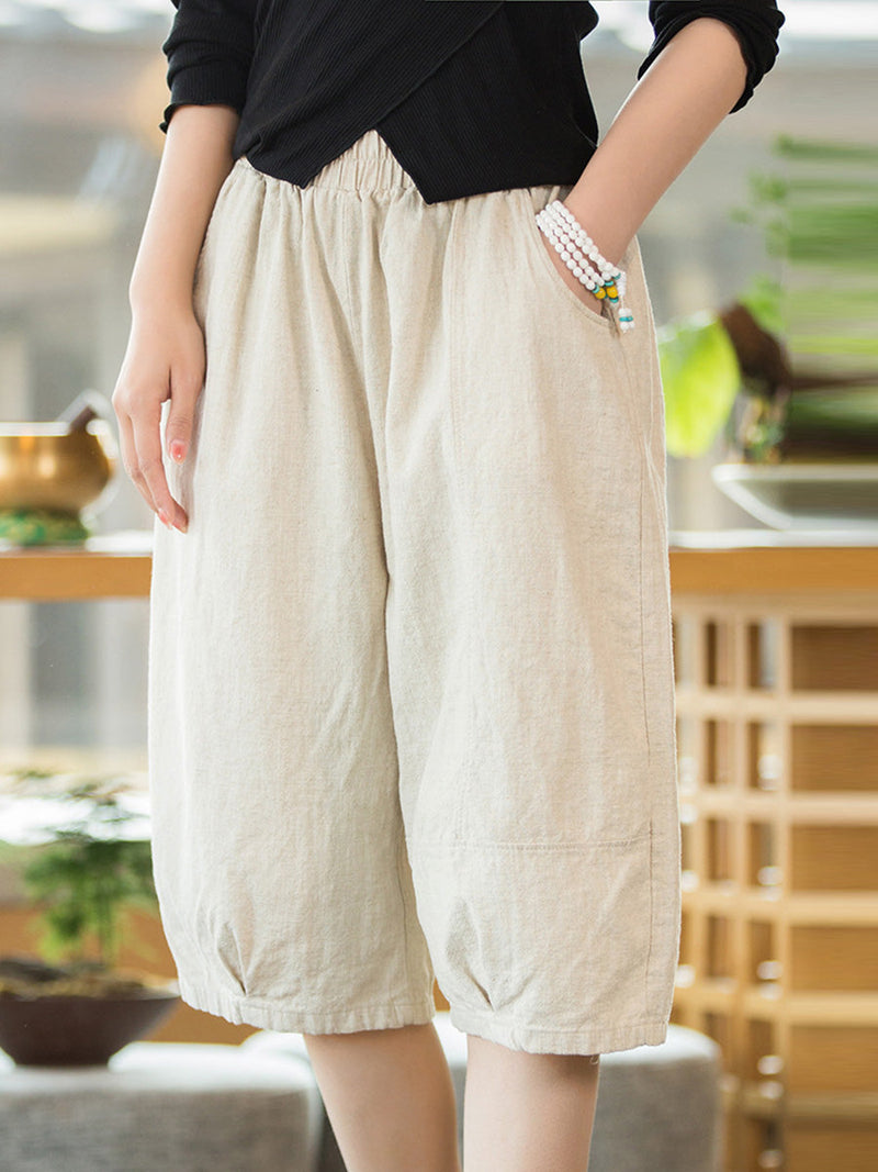 Summer Ramie Cotton Fifth Pants Hh032