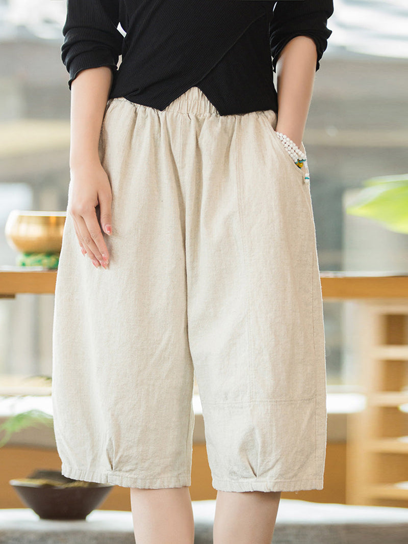 Summer Ramie Cotton Fifth Pants Hh032