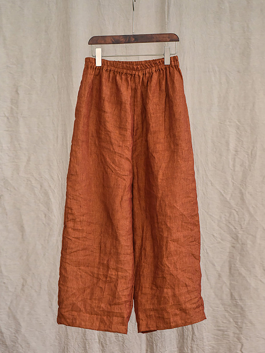 Summer 100% Linen Pure Color Straight Pants Hh027