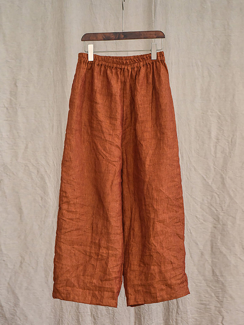 Summer 100% Linen Pure Color Straight Pants Hh027