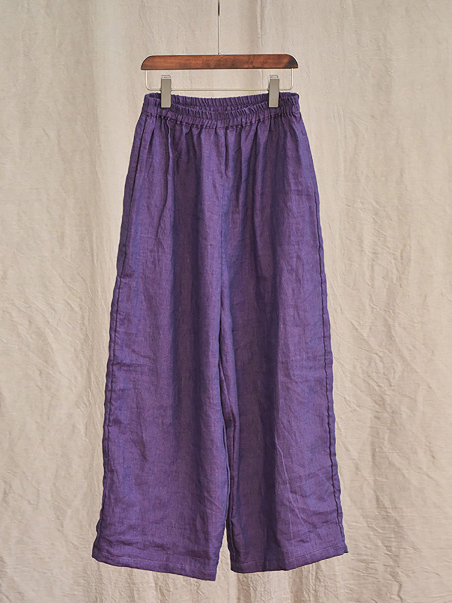 Summer 100% Linen Pure Color Straight Pants Hh027