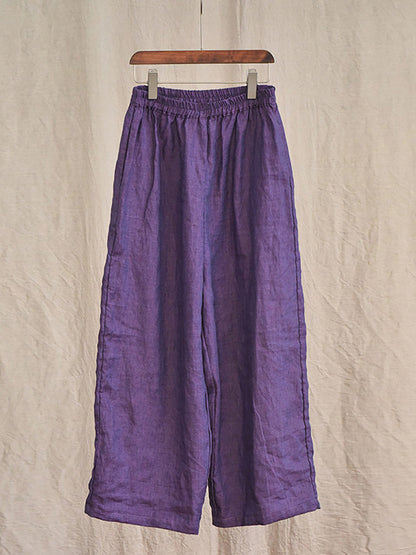 Summer 100% Linen Pure Color Straight Pants Hh027