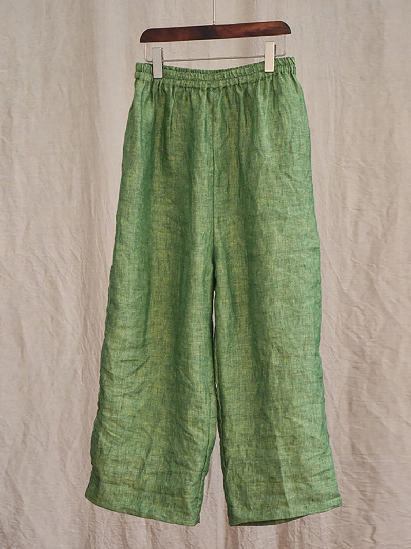 Summer 100% Linen Pure Color Straight Pants Hh027