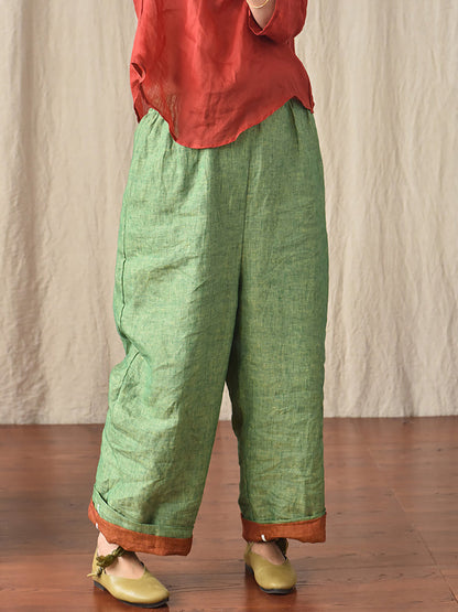Summer 100% Linen Pure Color Straight Pants Hh027