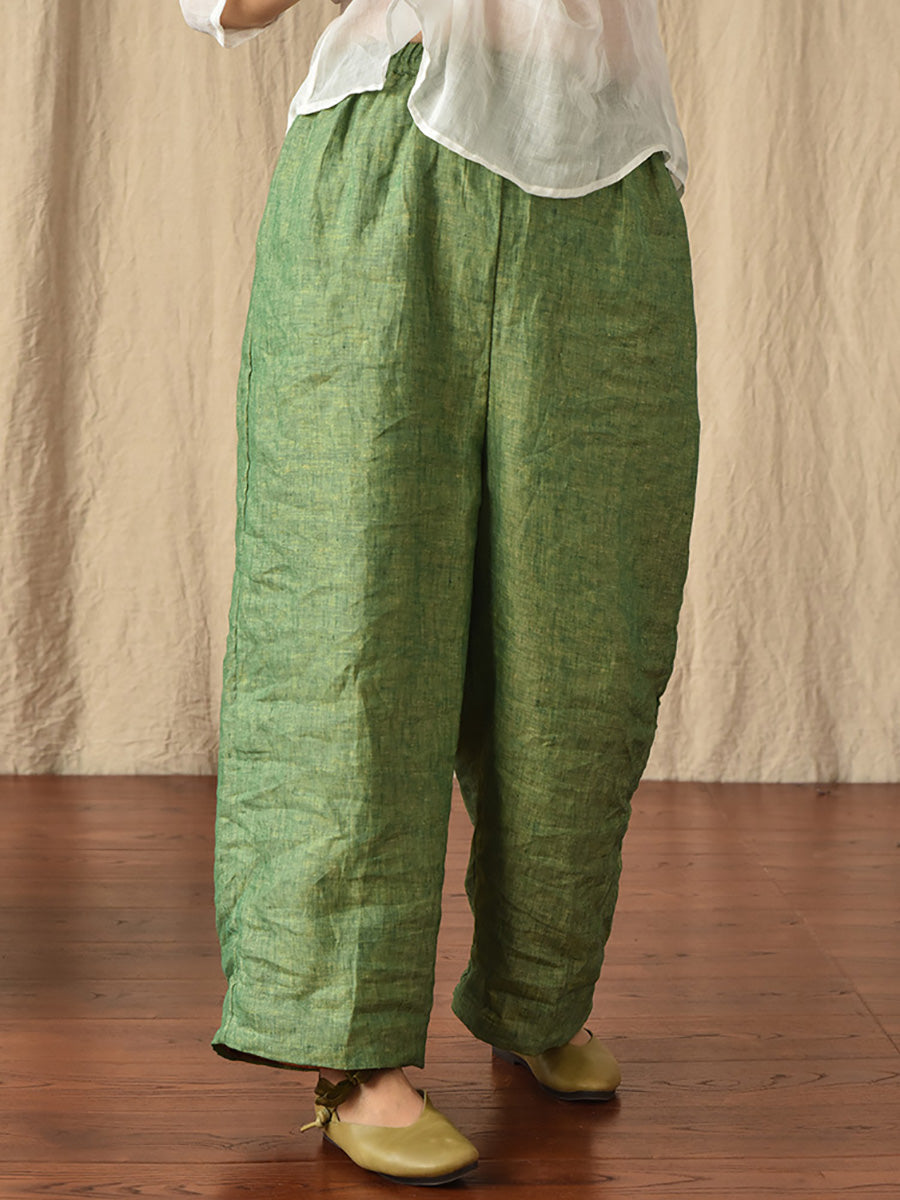 Summer 100% Linen Pure Color Straight Pants Hh027