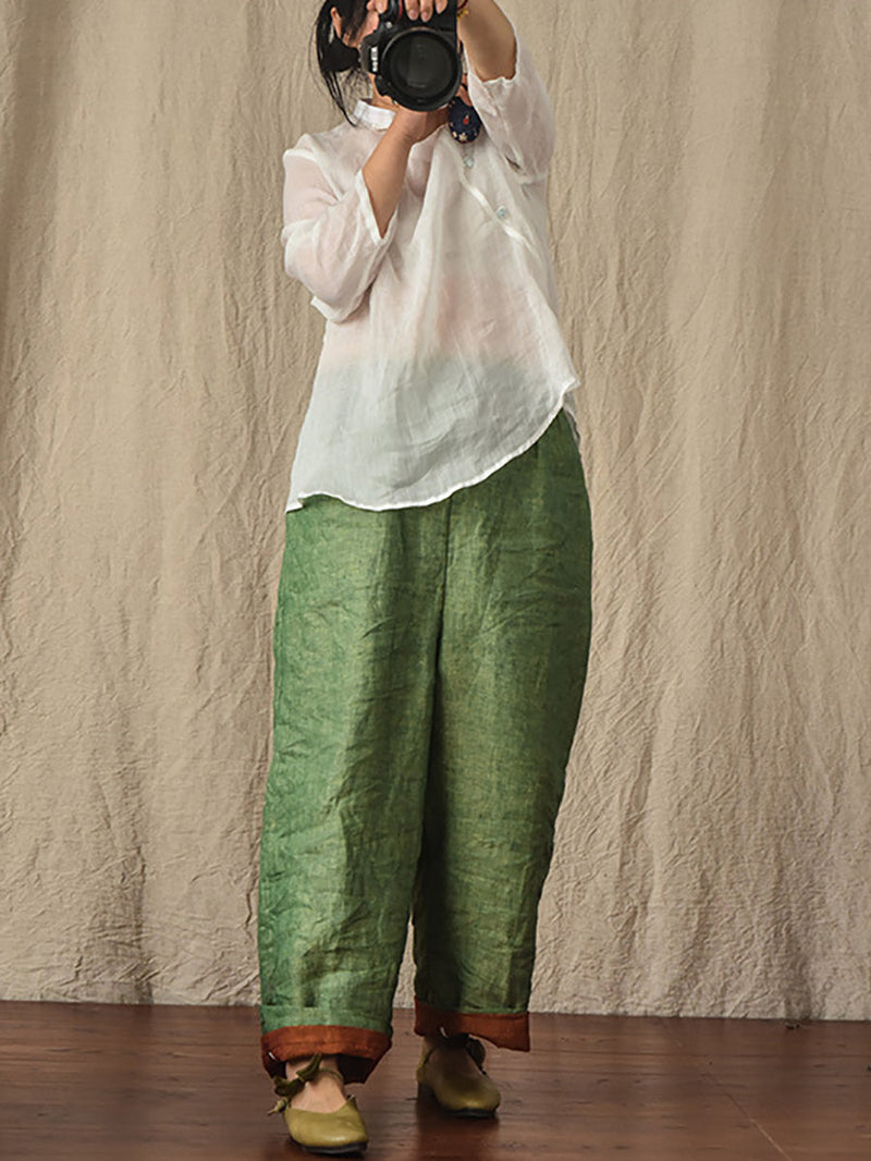 Summer 100% Linen Pure Color Straight Pants Hh027