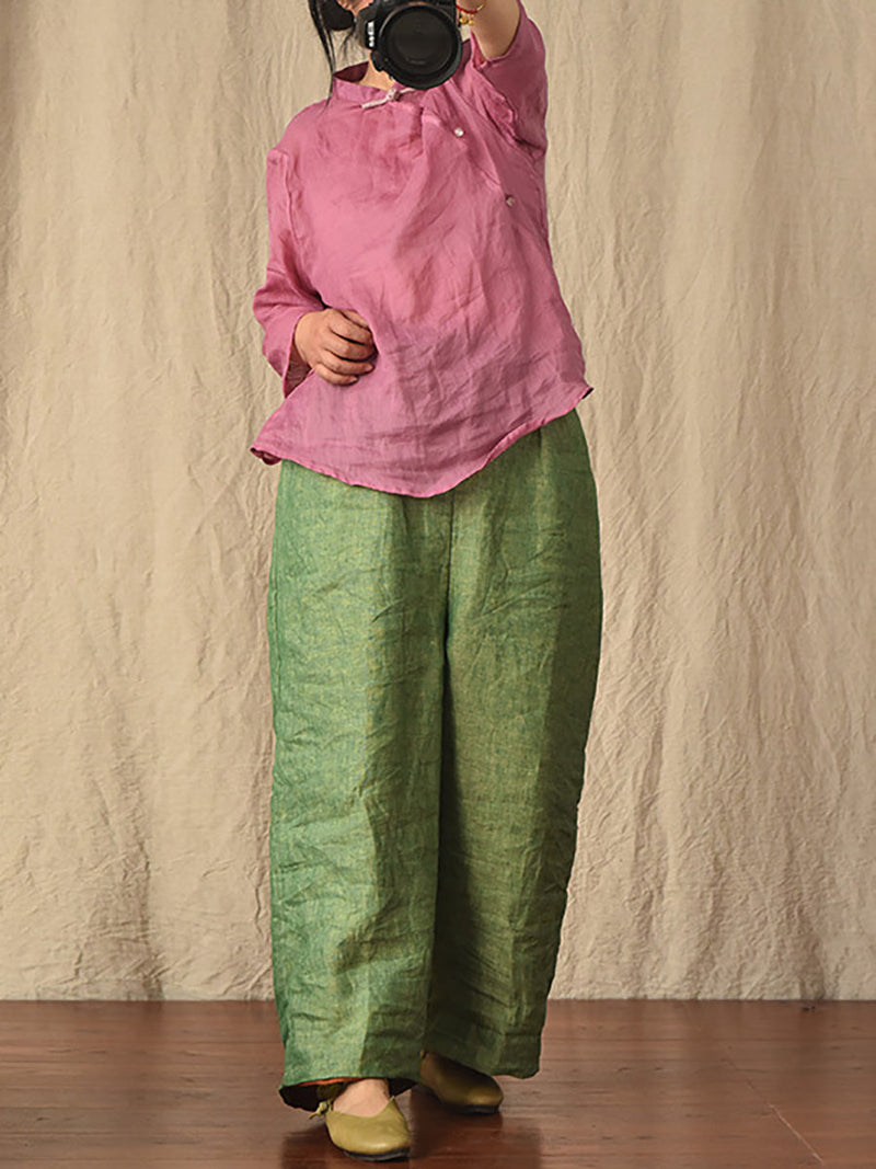Summer 100% Linen Pure Color Straight Pants Hh027