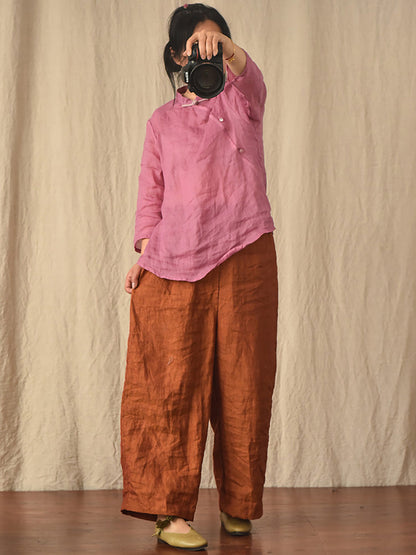 Summer 100% Linen Pure Color Straight Pants Hh027