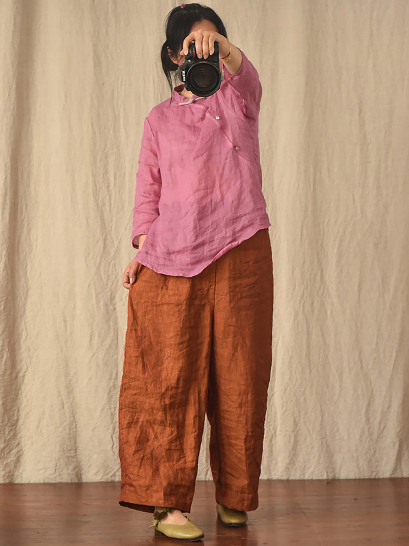 Summer 100% Linen Pure Color Straight Pants Hh027