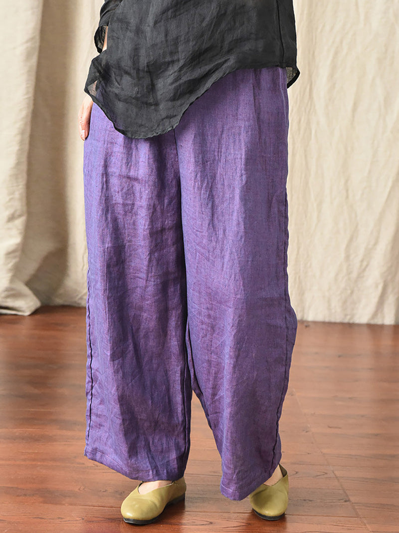 Summer 100% Linen Pure Color Straight Pants Hh027