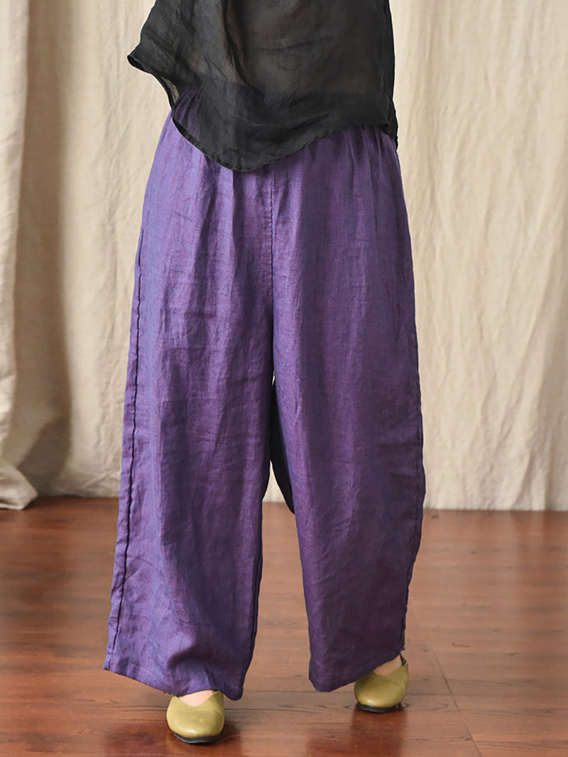 Summer 100% Linen Pure Color Straight Pants Hh027