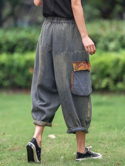 Patch Spliced Denim Harem Pants Hh006