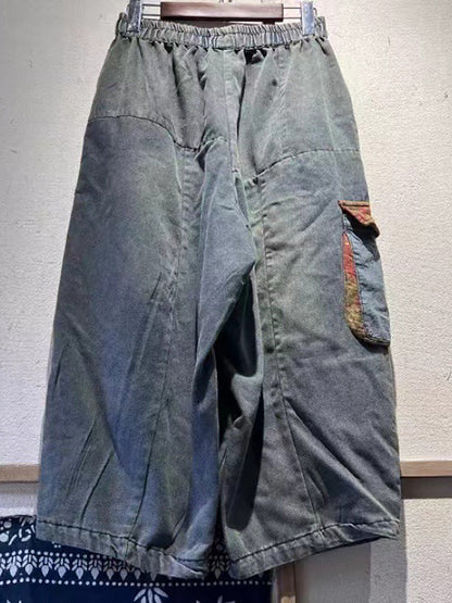 Patch Spliced Denim Harem Pants Hh006