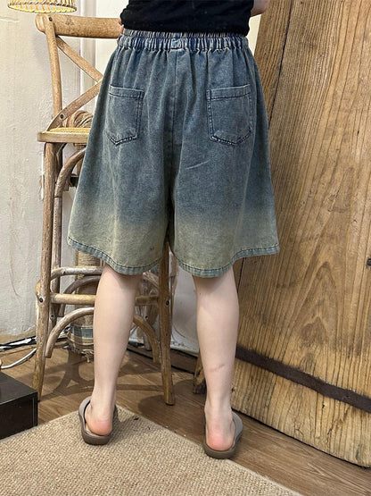Summer Frayed Denim Fifth Pants Hh009