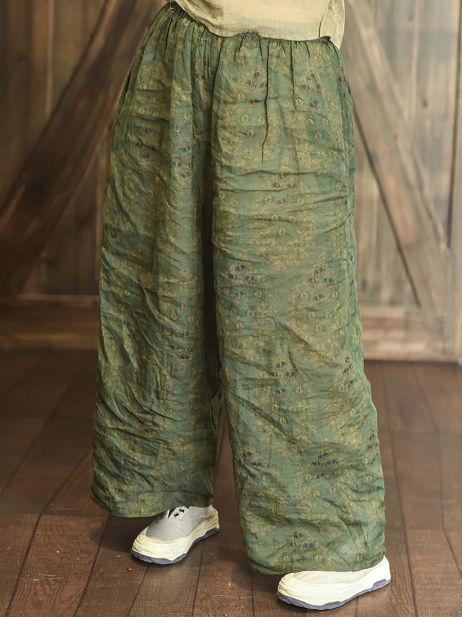 Summer Print Ramie Wide-leg Pants Ll047