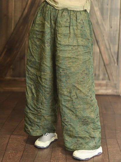 Summer Print Ramie Wide-leg Pants Ll047