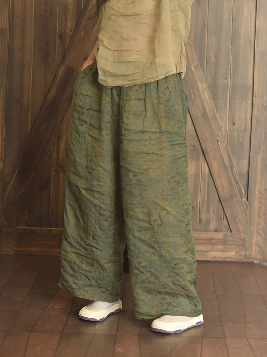 Summer Print Ramie Wide-leg Pants Ll047